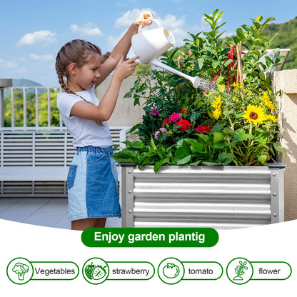 Land Guard 2 Pack Galvanized Raised Garden Bed with Legs, 48×24×32in Large Metal Elevated Raised Planter Box with Drainage Holes for Backyard, Patio, Balcony, 700lb Capacity