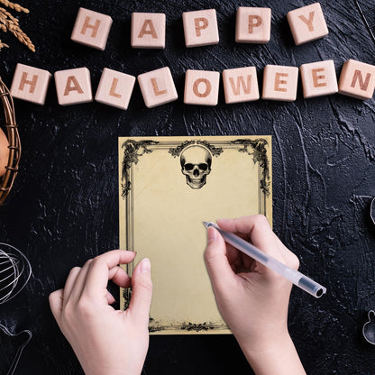 FYSUIMU 60 Sheets Halloween Skull Stationery Letterhead Paper Skull Letter Writing Paper for Notes Greeting Cards Invitation Office Printing, 8.5 x 11 Inch, Double Sided