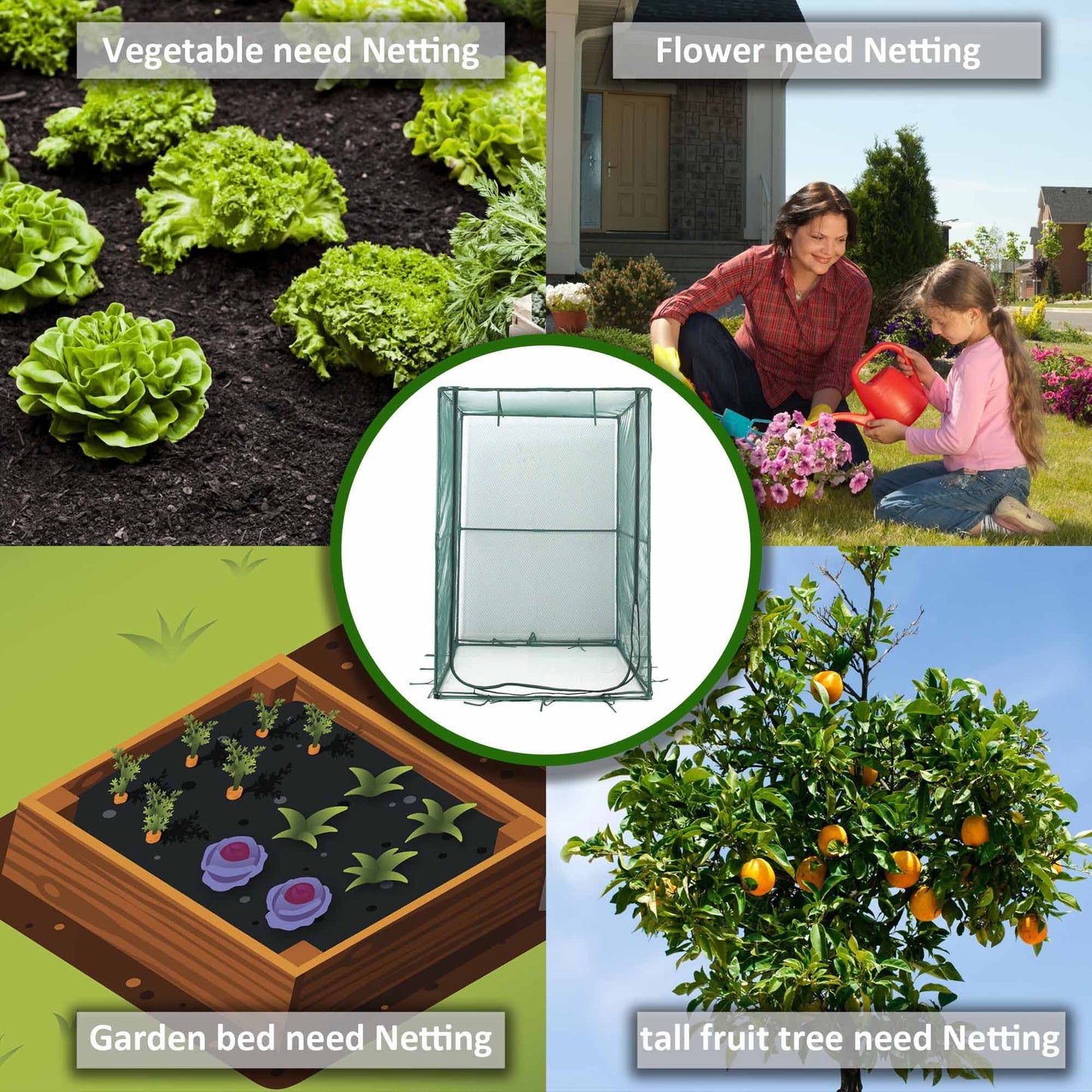 Portable 4'x4' Large 6FT Tall Plant Netting Cover Crop Cages Pest Guard Cover for Vegetables and Fruits Plant Durable Gardening Net with 4 Stakes