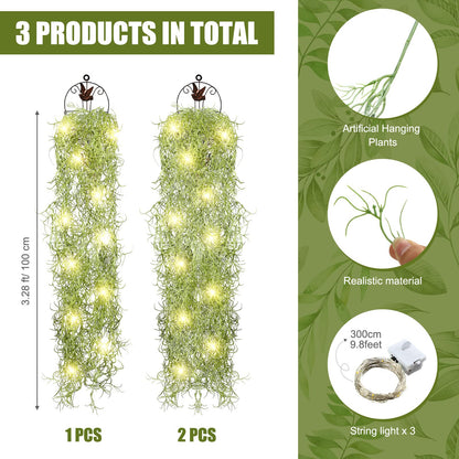 Mudder 3 Packs LED Artificial Hanging Plants, 3.6 ft Fake Hanging Plant, Ivy Vine Fake Leaves Greeny Chain Wall Home Room Garden Wedding Garland Outside Decor (Basket Not Included) (Vines Moss)