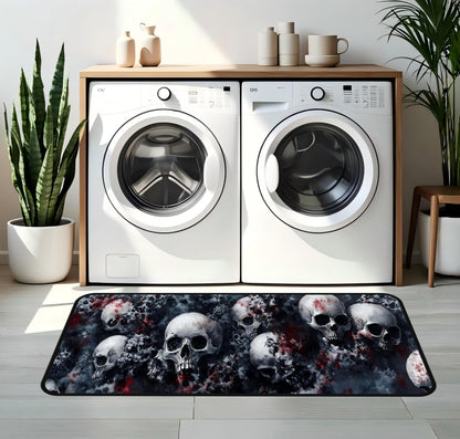 Decorative Laundry Room Floor Mat Skull Non-Slip Washable Farmhouse Kitchen Rug 48"x20" Halloween Rugs
