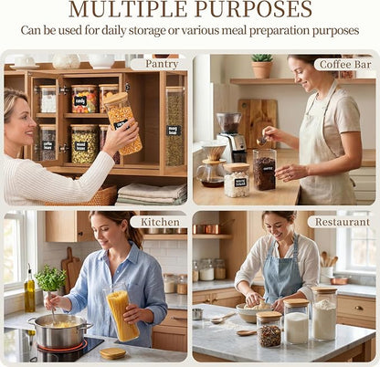 SENTVEND 51 Oz Glass Storage Jars with Bamboo Lids - 3 Pack Clear Glass Canisters Square Airtight Stackable Ideal for Pantry Storage Containers Great for Storing Oats Coffee Beans Pasta Flour Rice etc