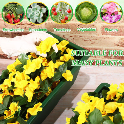 Funnymoom 8 Pack Plastic Hanging Flower Pots for Railing Fence Outdoor Planter 17 Inch Hanging Planter with Iron Brackets with Drainage Holes and Trays for Window Balconies Garden(Dark Green)