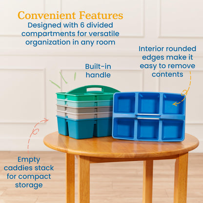 ECR4Kids 6-Compartment Large Plastic Caddy, Multipurpose Organization, Contemporary, 6-Pack