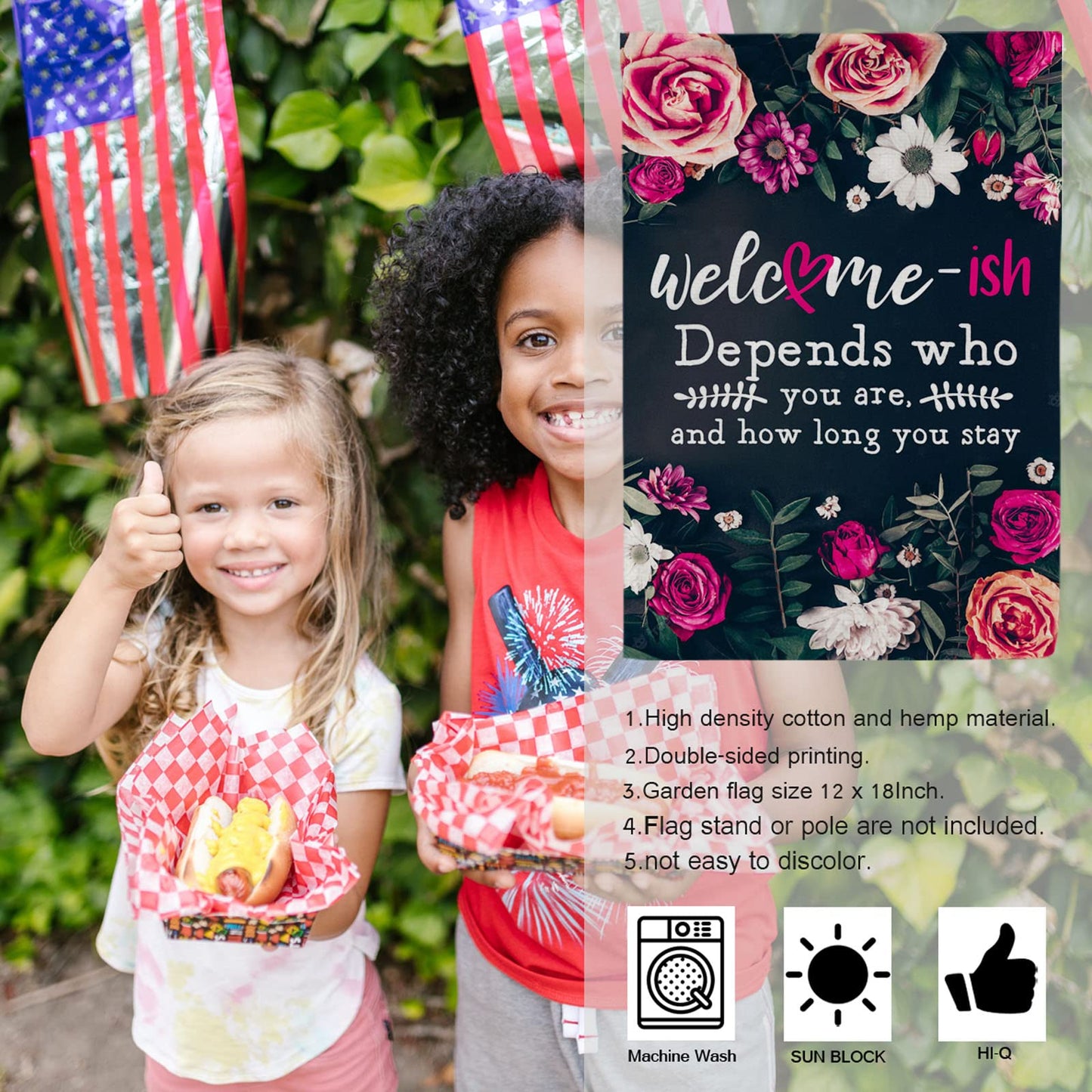 WutePade Welcome-ish Depends on Who You Are & How Long Autumn Flags for Outside Farmhouse Garden Flags for Outside, Halloween Yard Flags for Outside Outdoor Fall Flags 12 x 18 Inches Double Sided