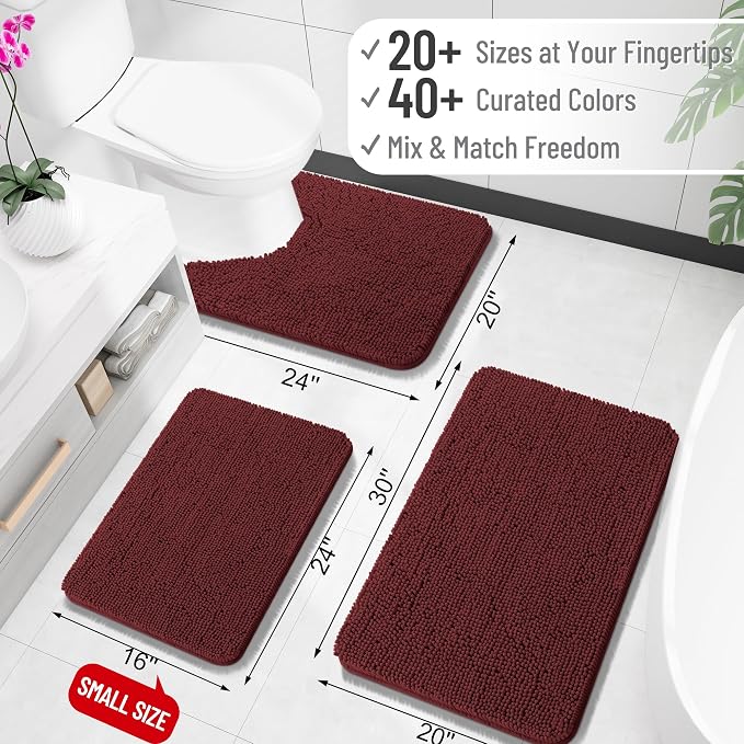 OLANLY Toilet Rugs U-Shaped 24x20, Extra Soft Absorbent Chenille Contour Bathroom Rugs for Toilet, Dry Quickly, Machine Washable, Non-Slip Bath Mat, Andorra Red-Brown