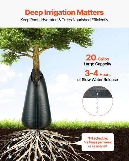 VEVOR Tree Watering Bags Slow Release 20 Gallon 25 Pack, 3-4 Hours Tree Water Bag, Heavy Duty PE Tree Drip Irrigation Gator Bag with Zipper, Durable & Reusable Deep Root Shrub Watering Bag