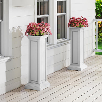 PatioZen 36in Tall Resin Planter Set of 2,Large Outdoor Planter for Porch, Garden, and Balcony, Weight-Bearing Top, Weather-Resistant, Classic Estate Design for Flowers and Trees(Ashen)