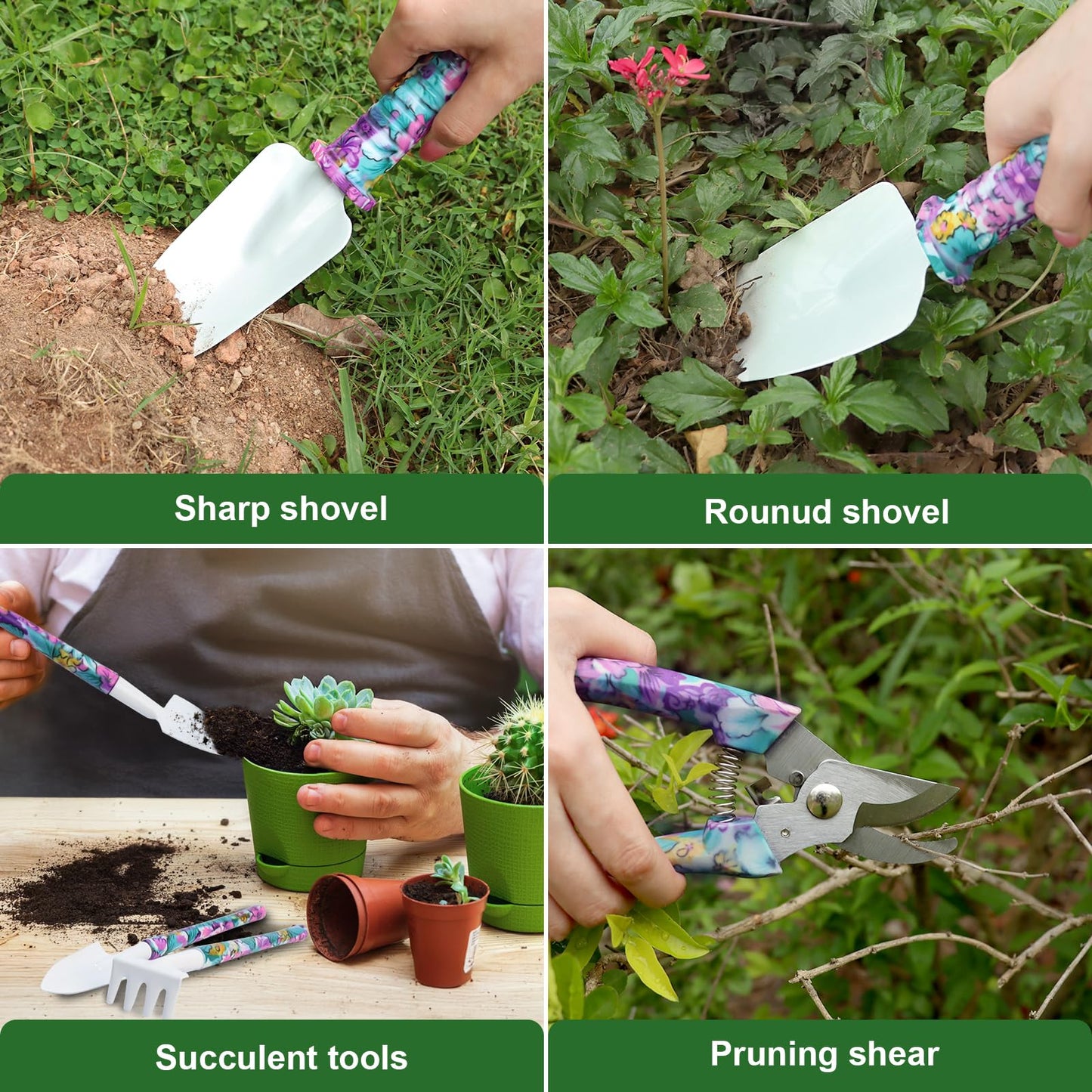 Gardening Tools Set for Women, 10-Piece Purple Floral Heavy Duty Garden Tool Set with Storage Tote Bag, Gardening Tools Kit with Ergonomic Non-Slip Handle, Ideal Women's Gift for Gardening