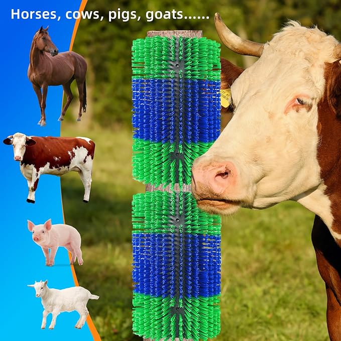 Extra Large Size Livestock Scratching Brush, Upgraded Horse/Goat/Cow/Cattle Scratcher Brush for Grooming, Itch Relief Horse Scratcher Brushes Kit with Two Sets of Mounting Screws(1-Pack,Green)