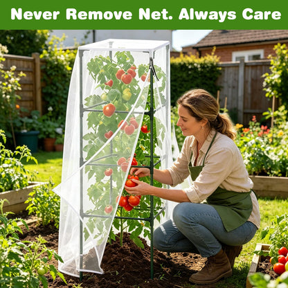 3 Pack Tomato Netting for Garden Protection, 59x18x18 inches Ultra-Fine Mesh Plant Netting Cover for Square Tomato Cage, Bird,Pest & Small Animal Barrier with Zipper & Drawstring