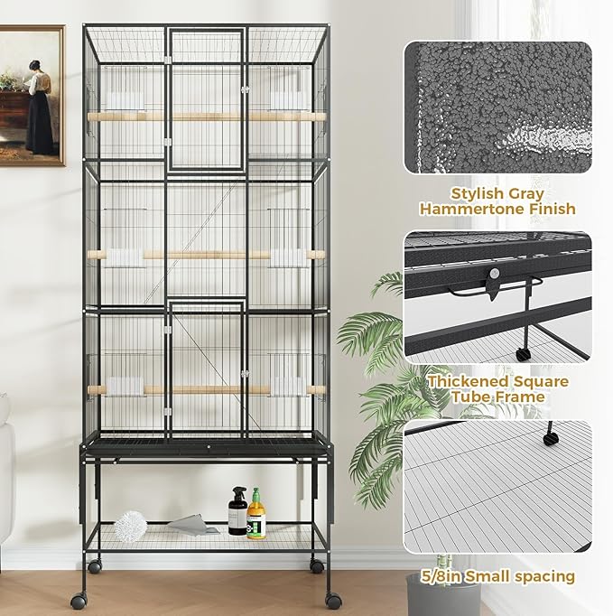 Garvee 69in Extra Large Bird Cage, Rolling Parrot Cage with Feeding Accessories, Metal Parakeet Cage for Parrots, Parakeets, Conures, Parrot,