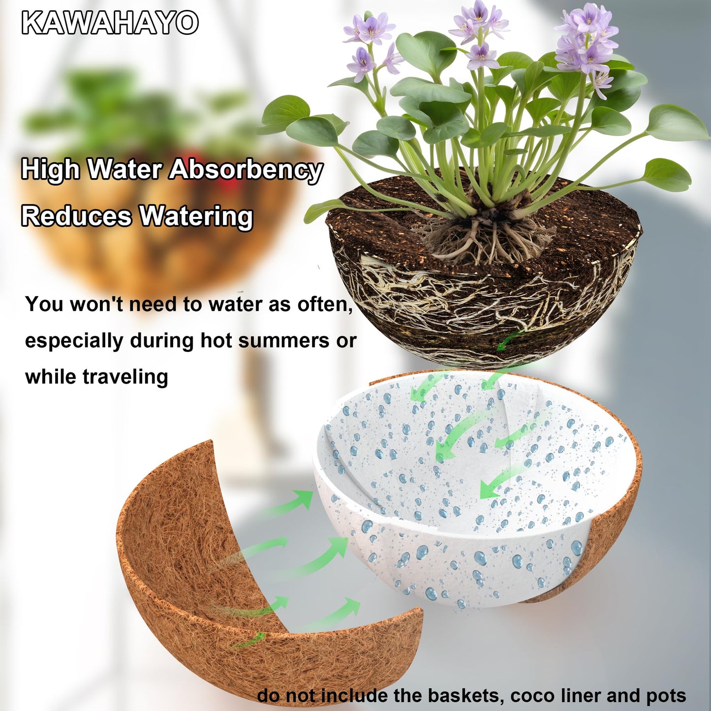 KAWAHAYO 6Pcs Self Watering Hanging Basket Liner Water Storing Liners for Coco Liner Absorb Water Mat, Plant Pot Auto Watering Device, M- fits 14" Coco Liner