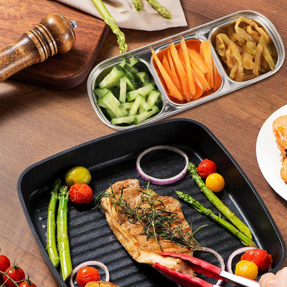 18 Pcs Soy Sauce Dishes, Stainless Steel Divided Dip Bowls, Korean 3-Compartment Sauce Plates for Home Restaurant BBQ, Vinegar, Spices, Ketchup, Salt, Sugar, and Flavors