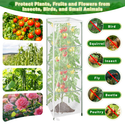 Cyrico Bird Netting Plant Cover for Tomato Cage, 3 Pcs Garden Mesh Cover with Zipper and Drawstring, Insect, Bird & Small Animal Protection Net for Vegetables, Fruits and Flowers, 59" x 17.7"