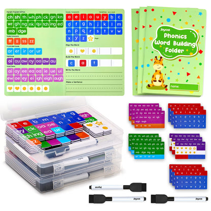 JoyCat 3 Sets Magnetic Letter Tiles for Classroom with 3 Folders - ABC Letters with Erasable Marker, Word-Building Folder & Storage Case, Phonics & Spelling Game for Kids 3+, Preschool & Pre-K