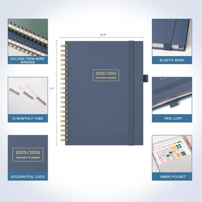 And Per Se Teacher Planner 2025-2026 Academic Year -Teacher Lesson Planner from July 2025 to June 2026, 8.5" x 11", Weekly & Monthly Planning for Teachers with Monthly Tabs, Stickers (Stone Blue)