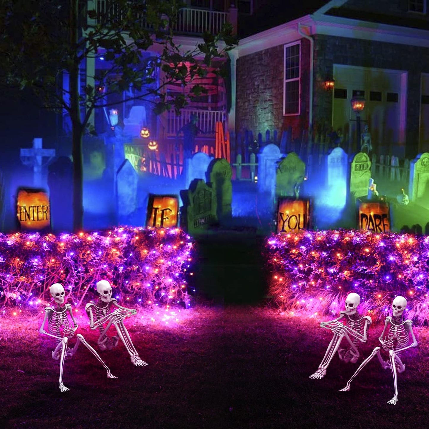 Halloween Net Lights, 510 LED Large Outdoor Net Mesh Lights for Bushes 28x5ft, 8 Modes Waterproof Twinkle String Light Connectable for Hedge Yard Decor, Orange and Purple