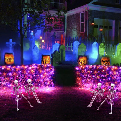 Halloween Net Lights, 510 LED Large Outdoor Net Mesh Lights for Bushes 28x5ft, 8 Modes Waterproof Twinkle String Light Connectable for Hedge Yard Decor, Orange and Purple