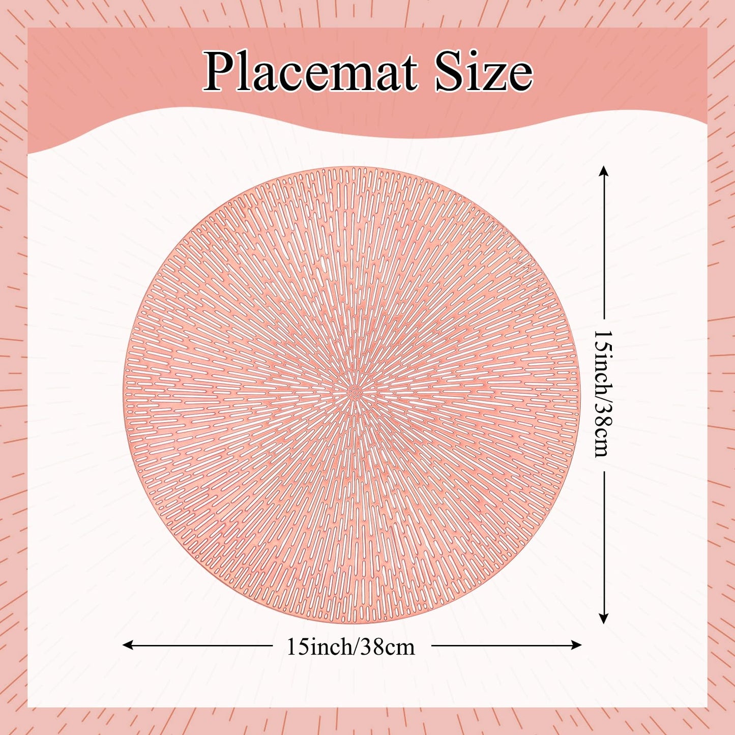 Round Placemats Rose Gold Placemats Set of 6 Metallic Vinyl Place Mats Non Slip Tablemats Table Setting Kitchen Table Mats for Dining Table Holiday Wedding Decorative