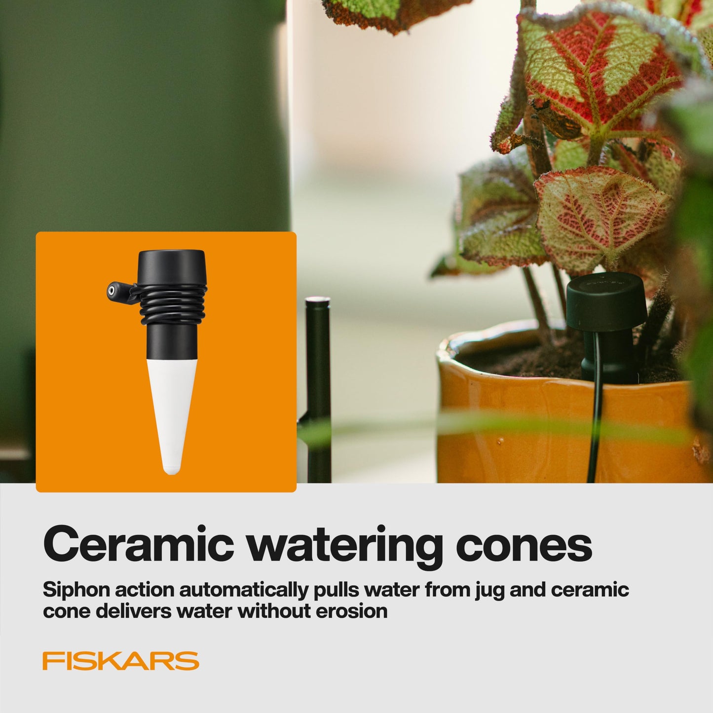 Fiskars LifeWell Watering System for Houseplants, Self-Watering Indoor Plant Stand with Siphon Action, Waters Up to 6 Plants, 33" Reach
