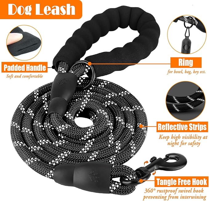 LOBEVE No Pull Dog Harness, Collar & Leash Set | Includes Dog Seat Belt, Collapsible Bowls & Poop Bag Dispenser. Ideal for Training, Walking, Hiking. Fits Small to Large Dogs(Black-L)