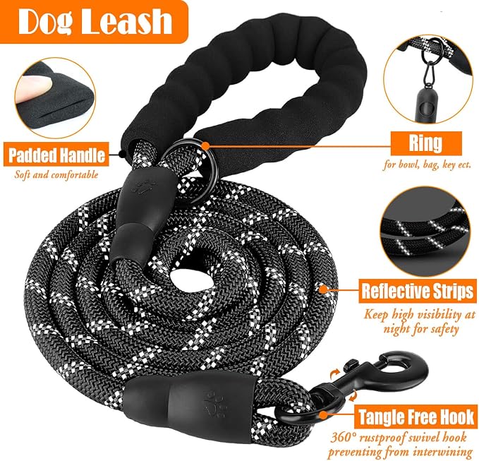 LOBEVE No Pull Dog Harness, Collar & Leash Set | Includes Dog Seat Belt, Collapsible Bowls & Poop Bag Dispenser. Ideal for Training, Walking, Hiking. Fits Small to Large Dogs(Black-M)