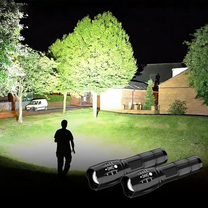 LED Flashlight 2 Pack, Small Flashlights Powerful High Lumens 5 Modes, Waterproof Zoomable Mini Tactical Flash Light for Home Emergencies Camping