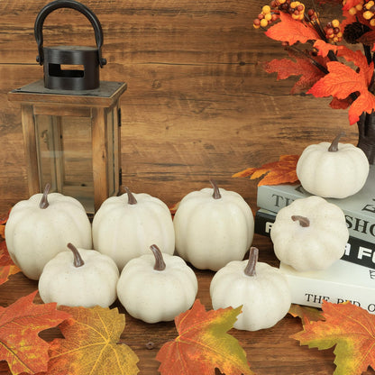 Ghrdopy Fake Pumpkins, 8 Pcs White Artificial Pumpkins, Plastic Pumpkins for Thanksgiving Party Table Centerpiece Autumn Home Decoration-B