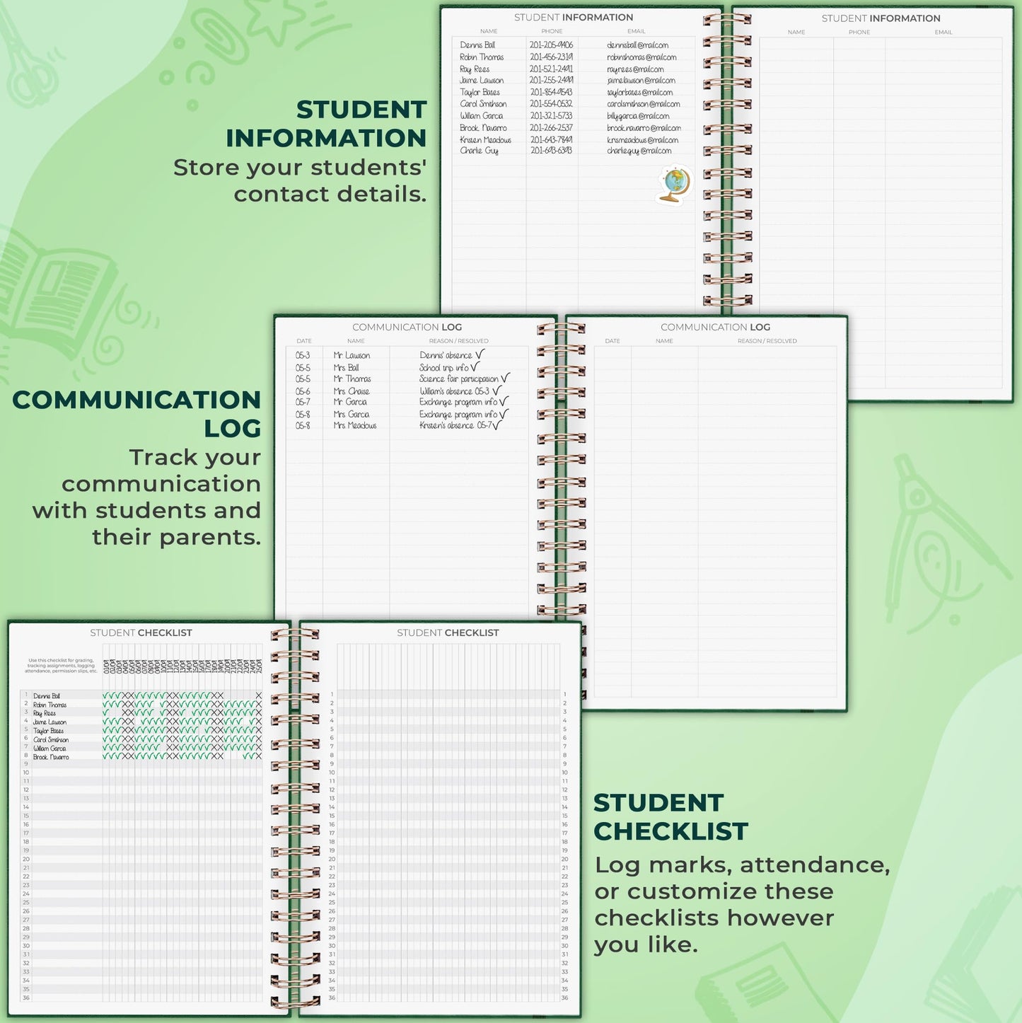 Clever Fox Teacher Planner Spiral – School Year Planner with Calendars & Lesson Plans – Teacher Plan Book for Classroom & Homeschool Organization - Undated, 7.9x10″ (Dark Green)