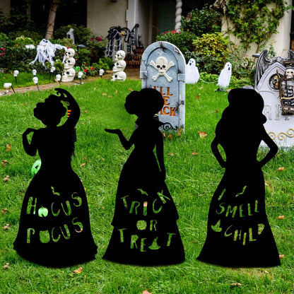 3Pcs Witch Silhouette Yard Signs Hocus Pocus Halloween Decorations Halloween Yard Decoration Sign with H-Stakes for Yard Lawn Garden Outdoor Decor