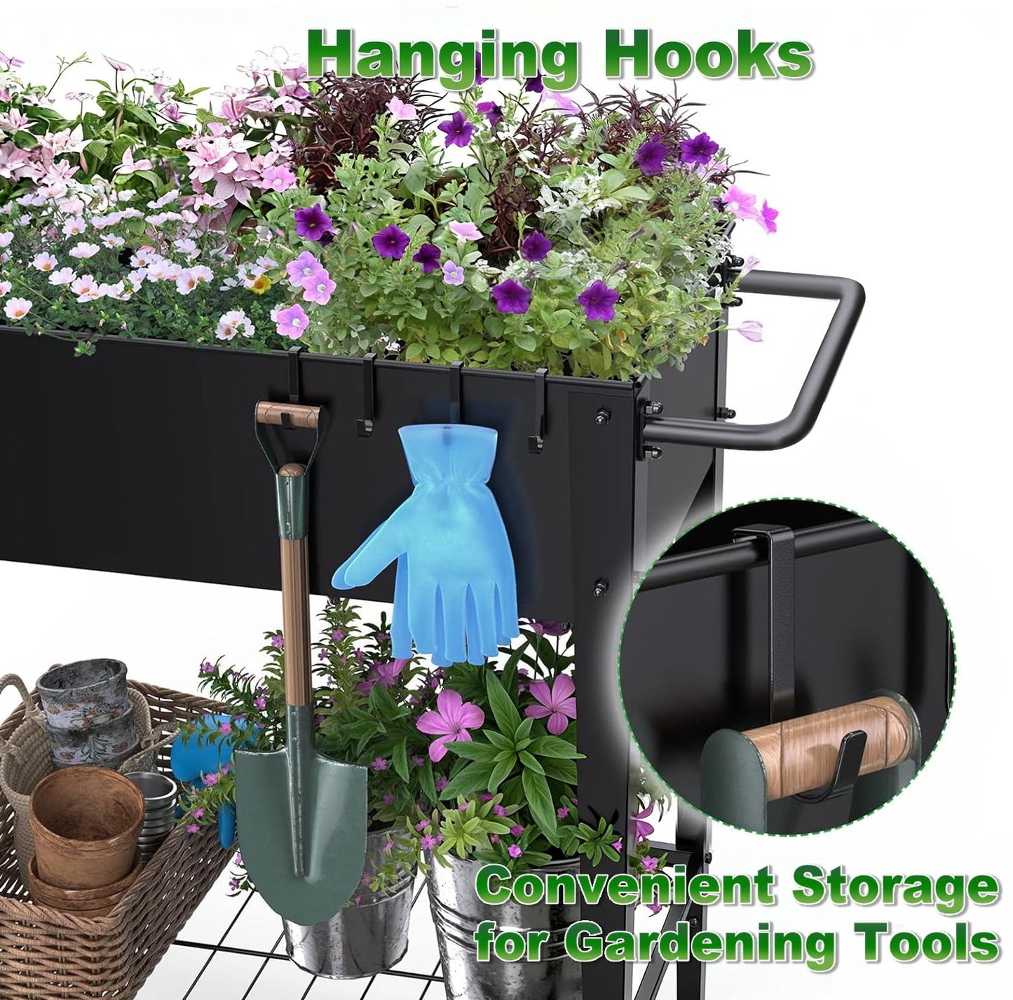 Highpro Raised Garden Bed with Wheels and Legs for Outdoor Use, Mobile Elevated Planter Cart for Vegetable Herbs Flowers Potted Plants, Black