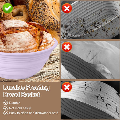 4Pcs Silicone Bread Proofing Baskets, 9" Collapsible Sourdough Bread Baking Supplies Non-Stick Round Dough Proofing Bowl Containers Oven Safe for Various Tastes Bread Making-BPA Free