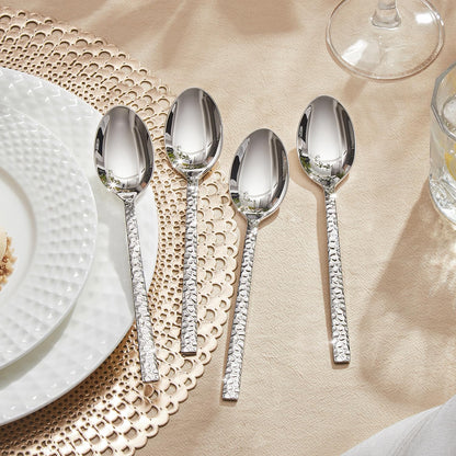 KINGSTONE 12-Piece Hammered Teaspoons Set, 7.06-Inch 18/10 Stainless Steel Tea Spoons, Mirror Finish Small Dessert Spoons, Dishwasher Safe for Home and Kitchen