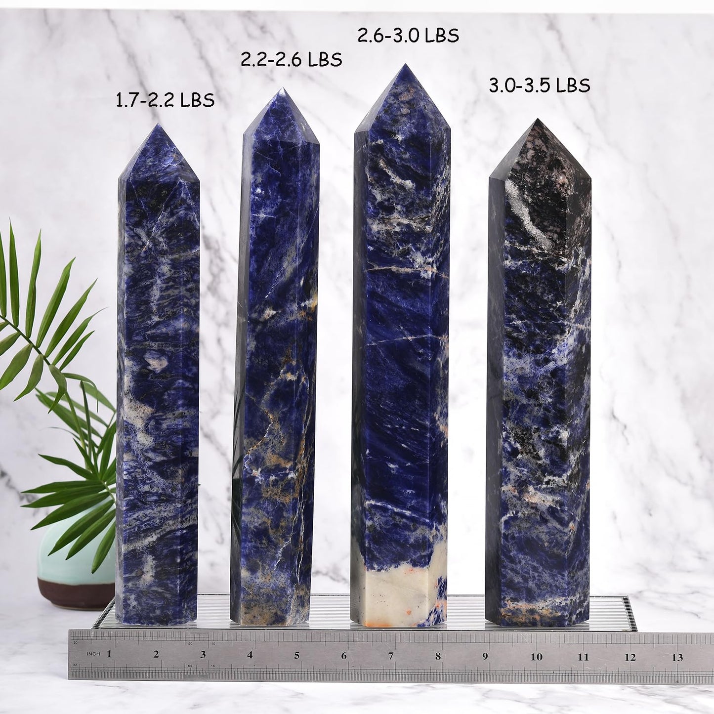 JIC Gem Large Blue Sodalite Obelisk Tower Points Healing Crystal Wand 6 Faceted Blue Quartz Crystals Tower Wand Home Decor Reiki Healing 2.6-3.0 Lbs