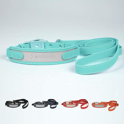 MagEase Dog Collar with 4FT Leash | Adjustable | Anti-Wrinkle, Bite & Stain-Resistant Leather | Soft & Skin-Friendly | 450LB Escape-Proof Magnetic Buckle (Light Blue, Extra Large)