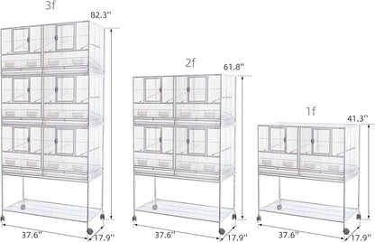 1F/2F/3F Stackable Center Divided Breeder Breeding Bird Flight Double Rolling Cage for Aviaries Canaries Cockatiels Lovebirds Finches Budgies Small Parrots. (White Vein, 2F)
