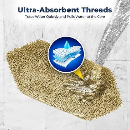 Muddy Mat® Doggy Dryer, Highly Absorbent Microfiber Washable Dog Shammy, Quick Drying Towel Absorber, Extra Soft Plush Wrap Chenille Bath Towels to Dry Soggy Large Pets & Small Puppy - Beige
