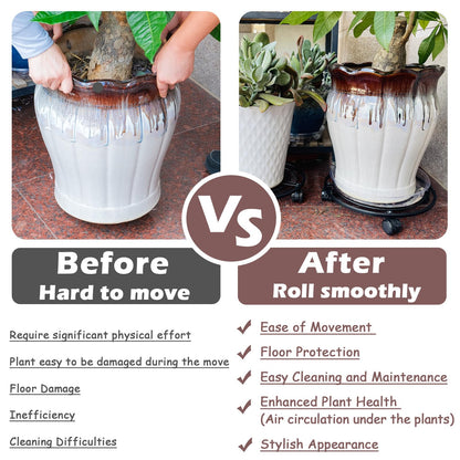 5 Packs 13.5" Metal Plant Caddy with Wheels Large Rolling Plant Stands Indoor Wheeled Plant Dolly Heavy-duty Planter Mover Roller Base Outdoor GardenTrolley Cart Water-proof, Plant Saucers on Wheels