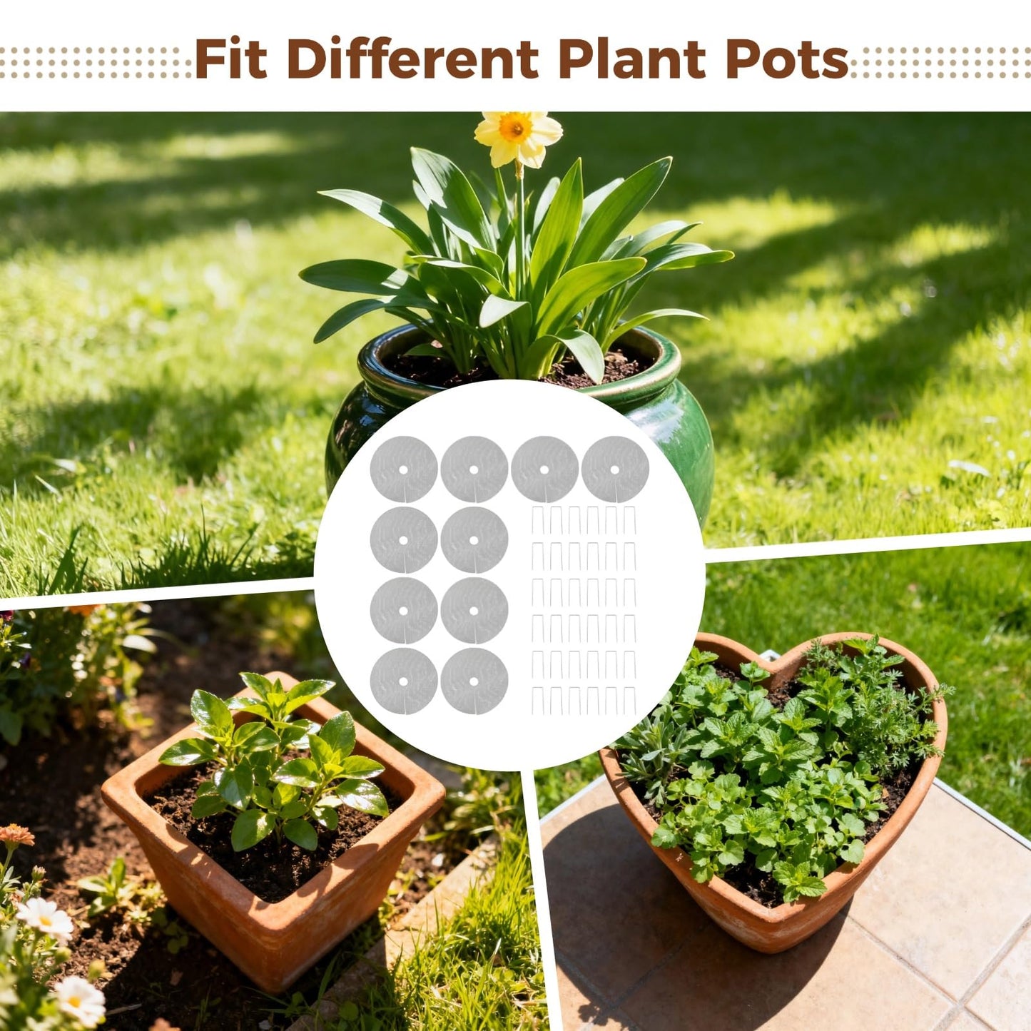 Toyosport 10 Pcs 15.75" Plant Pot Grids, Flower Pot Soil Protector Covers, Black Plant Mesh Nets for Pet Protection, Cuttable Digging Stoppers with Metal Securing Stakes