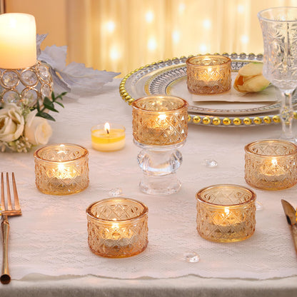 MATAHUM 24 Pack Gold Tealight Candle Holders, Glitter Diamond Glass Votive Candle Holders Bulk for Wedding Centerpieces, Bridal Shower, Baby Shower, Birthday, Anniversary, Party Decor