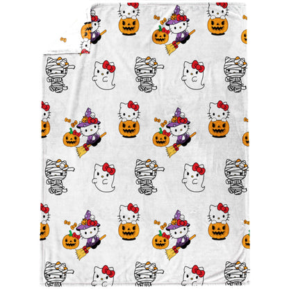 Jay Franco Halloween Plush Throw Blanket – 50x70 Inch Ultra Soft & Comfy Fleece Throw for Couch, Sofa, Bed – Cozy Home Décor for Living Room & Bedroom, White - Hello Kitty