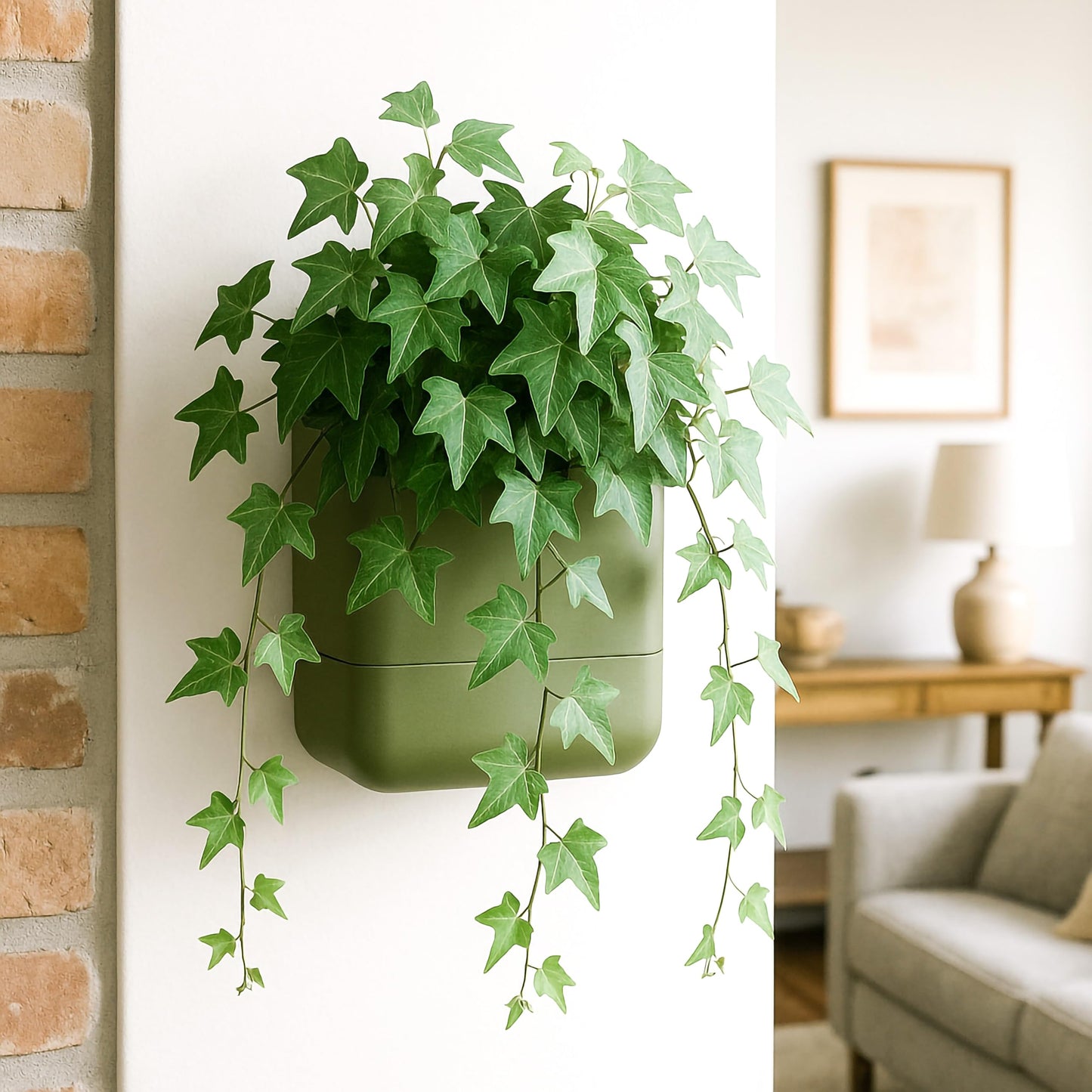 Phoenix Vine 6.5 Inch Wall Mounted Self-Watering Planter Pot for Indoor Houseplants and Herbs | Hanging Planter for Window Sills, Bathroom Walls, Home & Office Décor, Olive, Set of 3, 01-C-F-3
