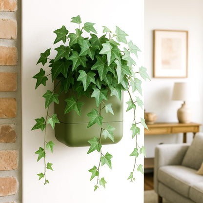 Phoenix Vine 6.5 Inch Wall Mounted Self-Watering Planter Pot for Indoor Houseplants and Herbs | Hanging Planter for Window Sills, Bathroom Walls, Home & Office Décor, Olive, Set of 3, 01-C-F-3