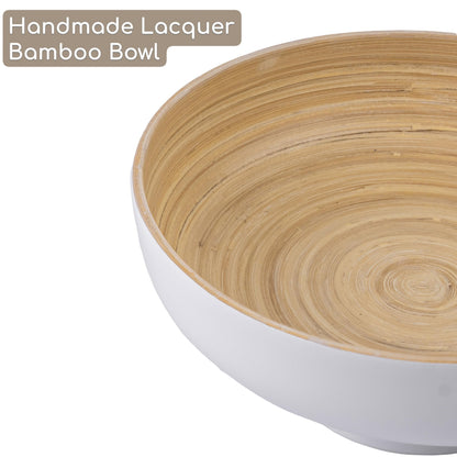 PEMAR 10" Lacquer Bamboo Fruit Bowl for Kitchen Counter, Handmade Large Decorative Pedestal Bowl for Entryway Table Home Decor, Key Bread Candy Snacks Organizer (White Cream)
