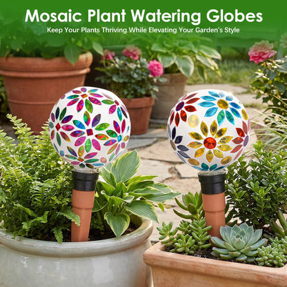 Chonsun Terracotta Watering Spikes Mosaic Watering Globes for Outdoor Plants 2 Pack Automatic Plant Waterer Watering Devices Water Bulbs