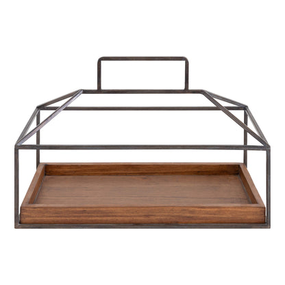 Kate and Laurel Huxley Farmhouse Wood and Metal Tabletop Planter, 16 x 6 x 11.5, Caramel Brown Wood and Iron, Chic Rustic Planter