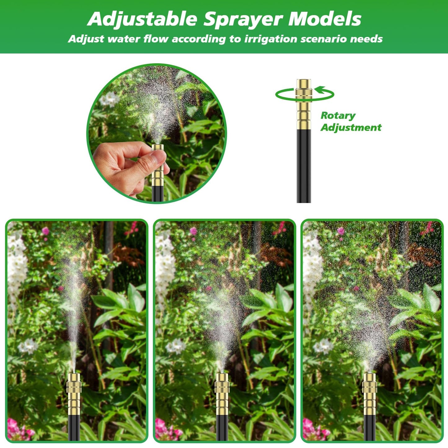 360° Adjustable Drip Irrigation System - Garden Watering System 50FT with 15 Nozzles, Drip Irrigation Kit for Garden, Yard, Lawn, Greenhouse, Plants, 5/16 inch Hose