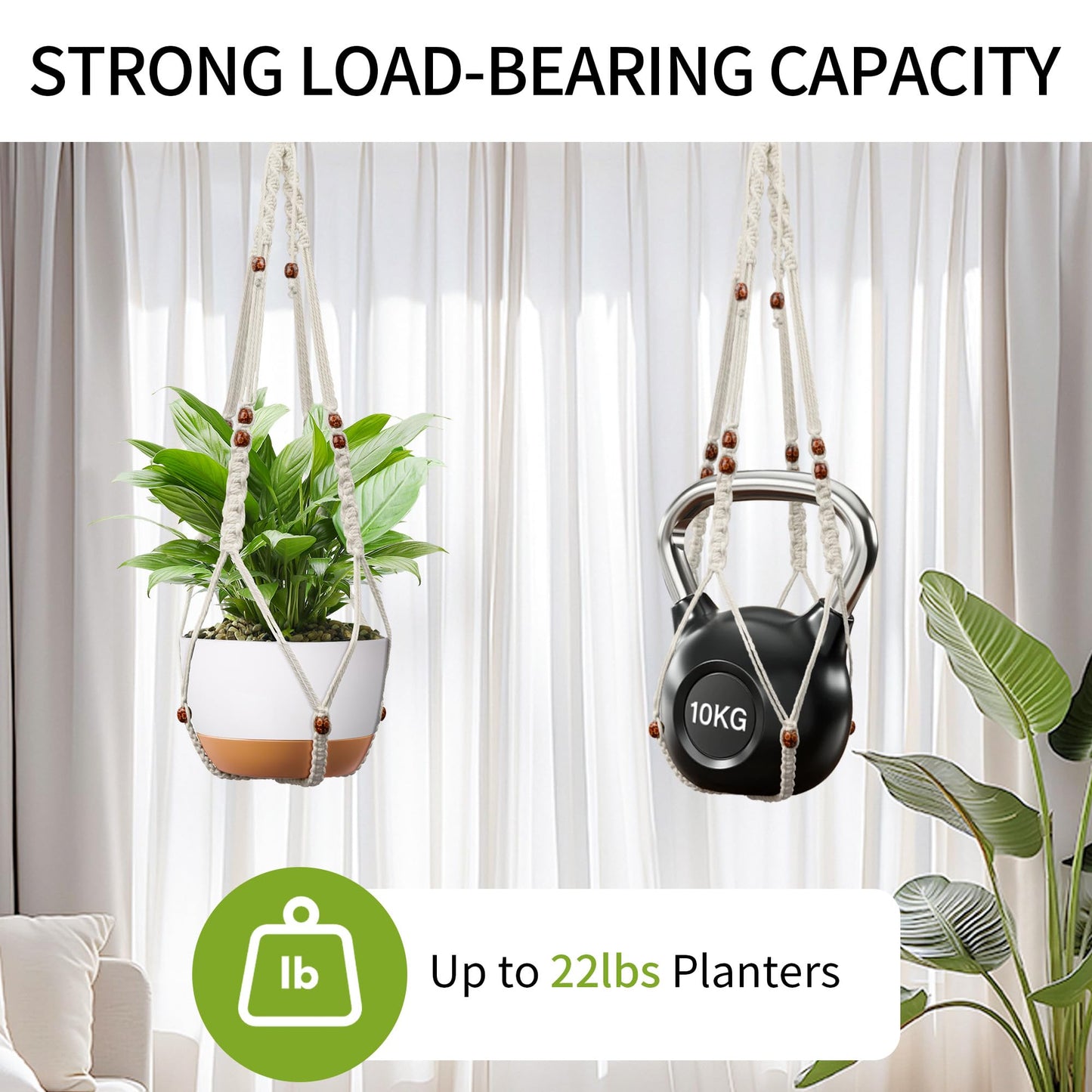 IDEEEPAN Macrame Plant Hanger - Fits 6 to 15 inches Pots for Indoor Outdoor, 43 Inch, Set of 2, Ivory (POTS NOT Included)