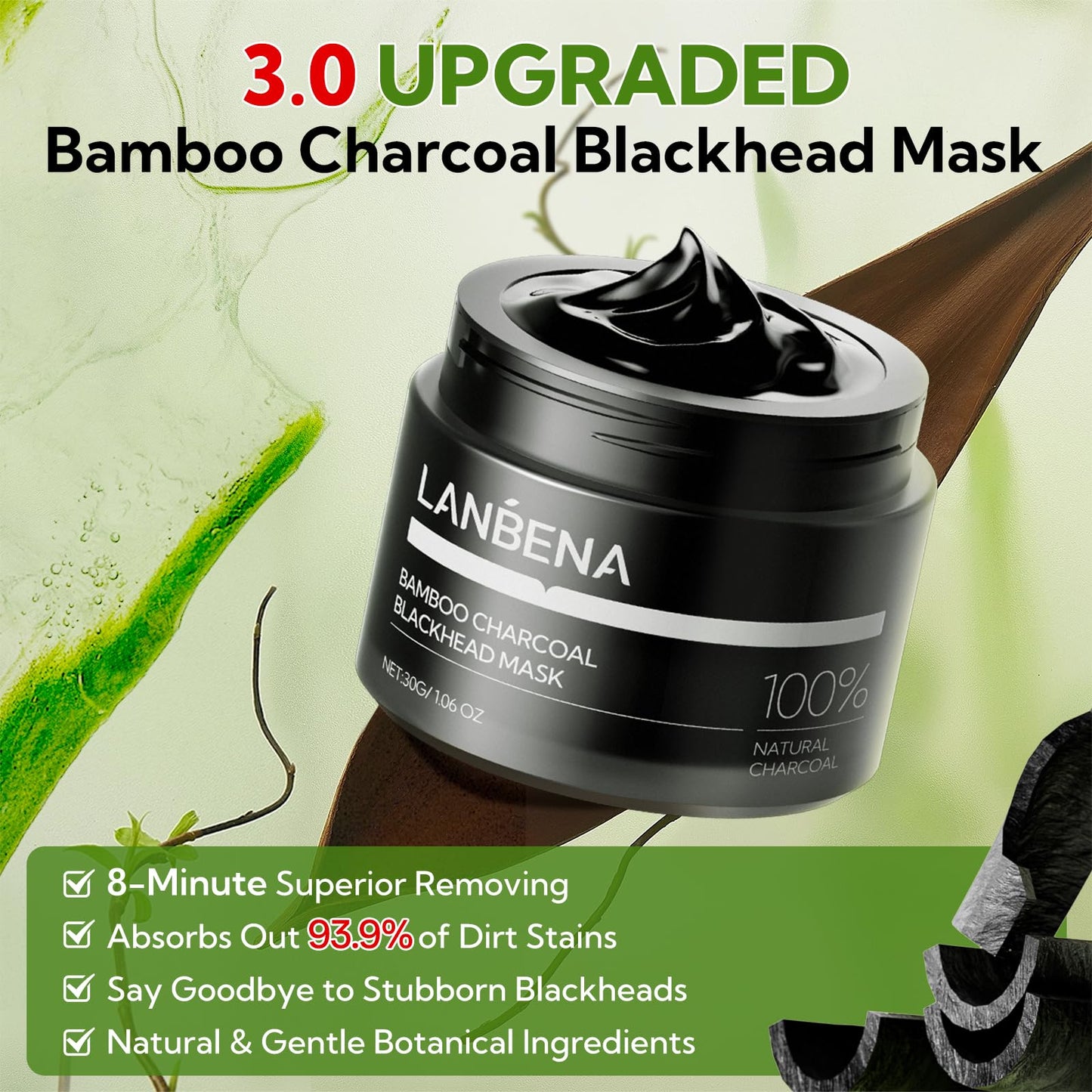 LANBENA 2.0 Blackhead Remover, Nose Plants Pore Strips Deep Cleansing Peel off Mask with Salicylic Acid, Amazonian White Clay, 60Pcs Nose Strips Black Heads Remover from Face